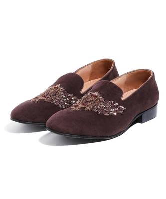 Brown woven velvet Shoes 1