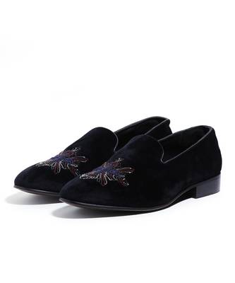 Navy blue woven velvet shoes 1