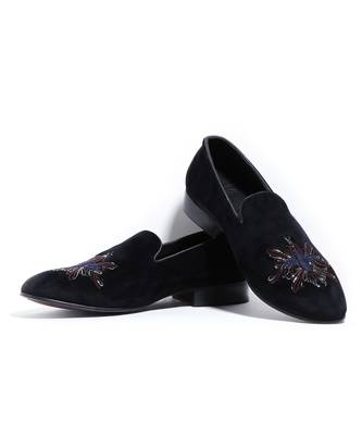 Navy blue woven velvet shoes 2