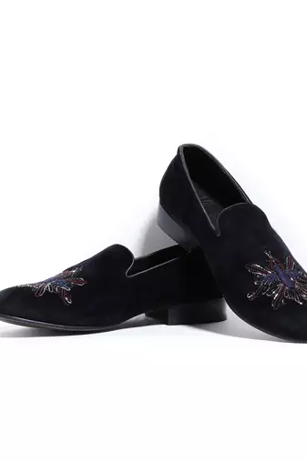 Navy blue woven velvet shoes