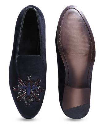 Navy blue woven velvet shoes 3