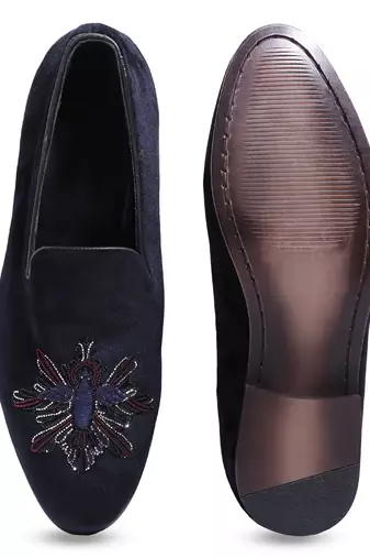 Navy blue woven velvet shoes