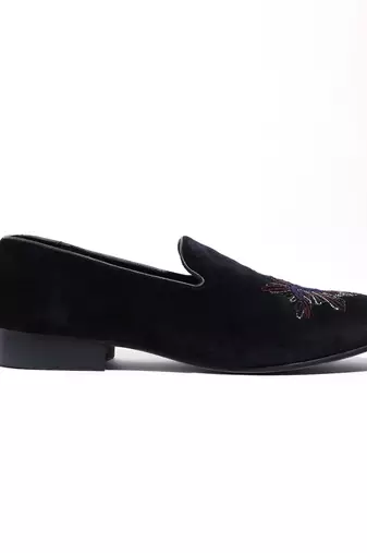 Navy blue woven velvet shoes