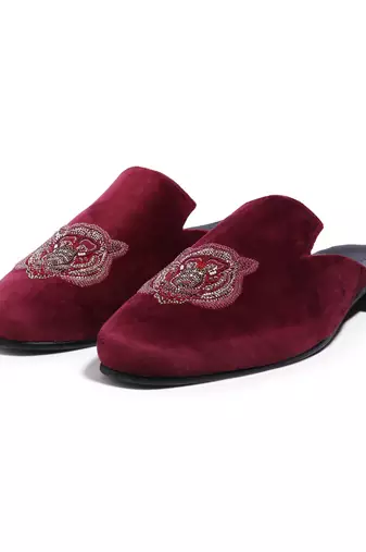 Red woven velvet mules