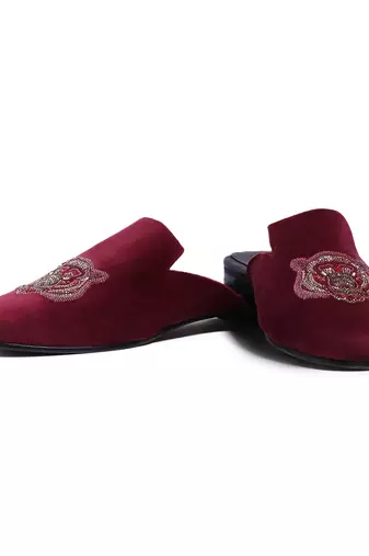 Red woven velvet mules