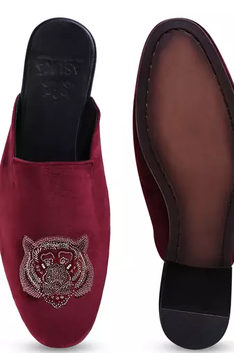 Red woven velvet mules