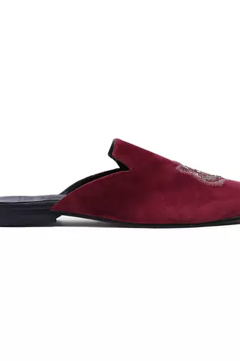Red woven velvet mules