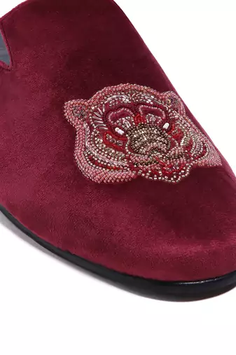 Red woven velvet mules