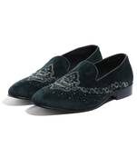 Navy blue woven velvet shoes