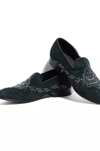 Navy blue woven velvet shoes