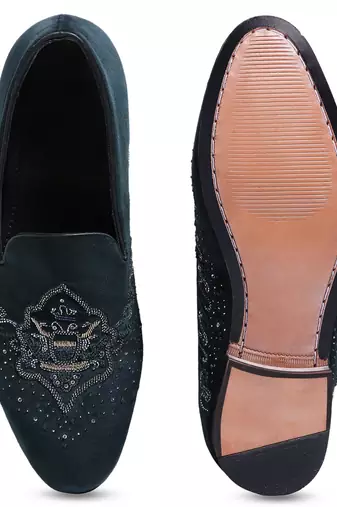 Navy blue woven velvet shoes
