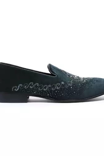 Navy blue woven velvet shoes
