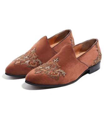 Tan woven velvet shoes 1