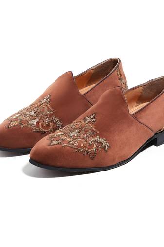 Tan woven velvet shoes