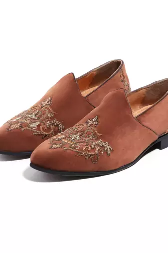 Tan woven velvet shoes