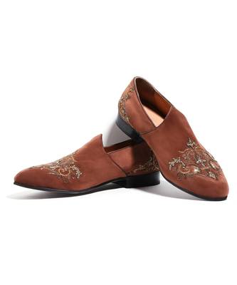 Tan woven velvet shoes 2