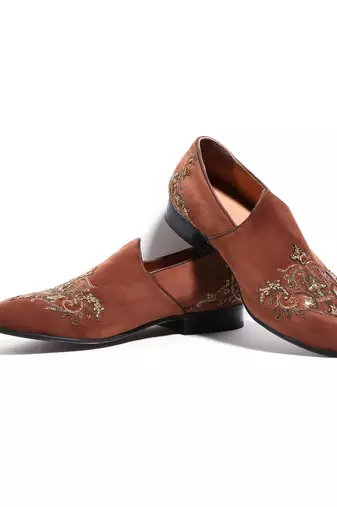 Tan woven velvet shoes