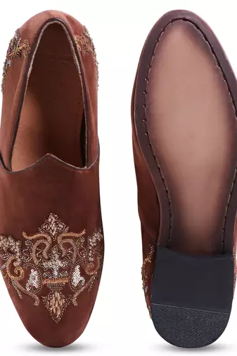 Tan woven velvet shoes