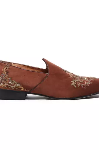Tan woven velvet shoes