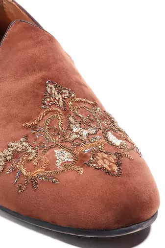 Tan woven velvet shoes