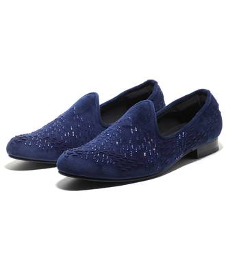 Navy blue woven velvet shoes 1