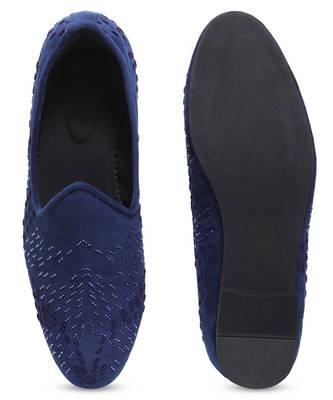 Navy blue woven velvet shoes 2