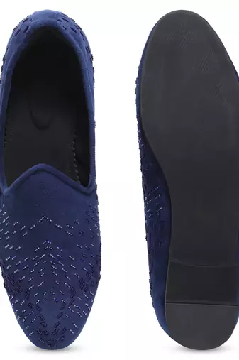 Navy blue woven velvet shoes
