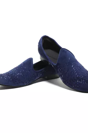 Navy blue woven velvet shoes