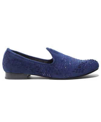 Navy blue woven velvet shoes 4