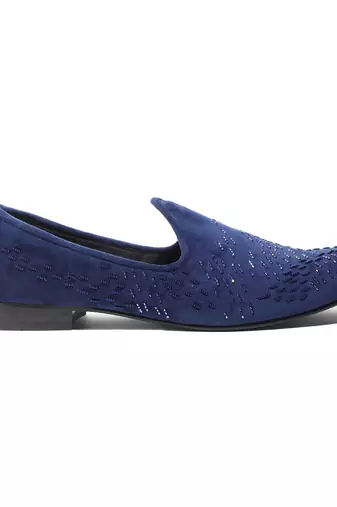 Navy blue woven velvet shoes