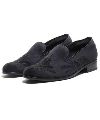 Navy blue woven velvet shoes 1