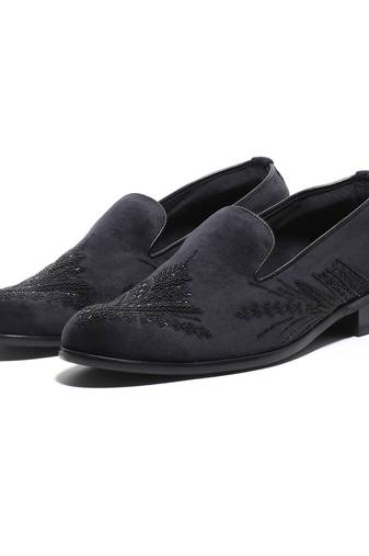 Navy blue woven velvet shoes