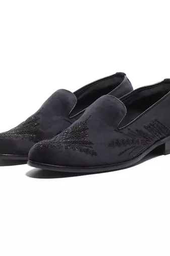 Navy blue woven velvet shoes