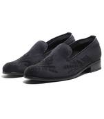 Navy blue woven velvet shoes