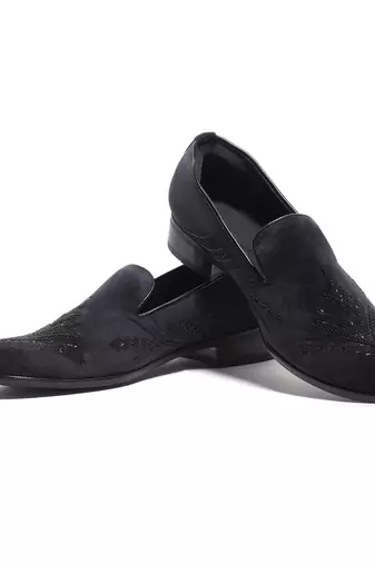 Navy blue woven velvet shoes