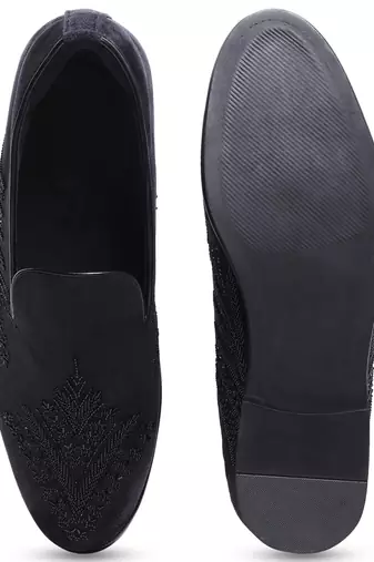 Navy blue woven velvet shoes