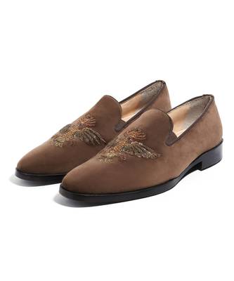 Tan woven velvet shoes 1