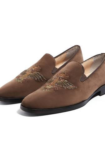 Tan woven velvet shoes