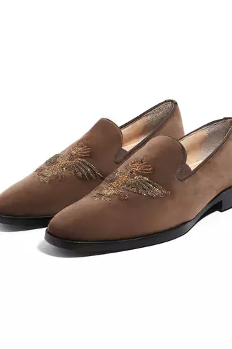 Tan woven velvet shoes