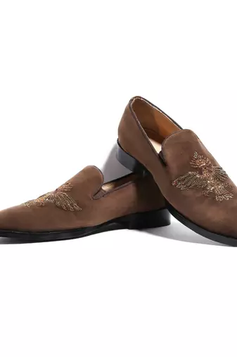 Tan woven velvet shoes