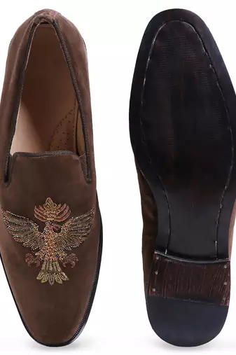 Tan woven velvet shoes