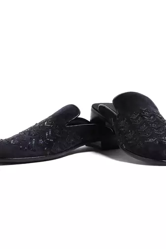 Black woven velvet mules