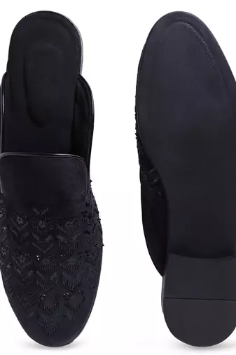 Black woven velvet mules