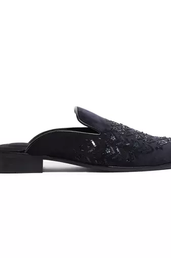 Black woven velvet mules