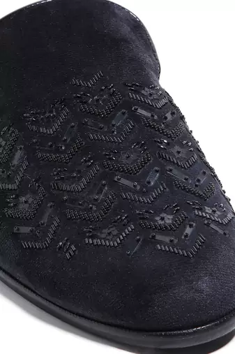 Black woven velvet mules