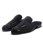 Black woven velvet mules