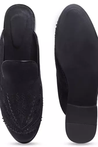 Black woven velvet mules
