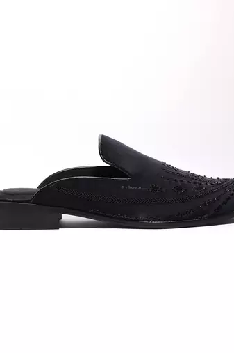 Black woven velvet mules
