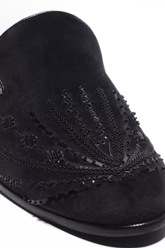 Black woven velvet mules
