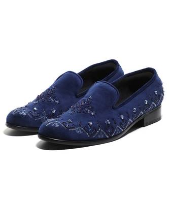 Navy blue woven velvet shoes 1